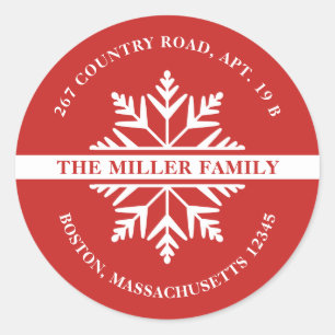 Snowflake Vakantie retour adres Sticker rood