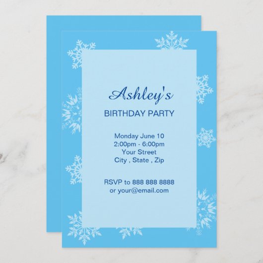 Snowflake verjaardagsuitnodiging kaart (Voorkant / Achterkant)