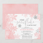 Snowflake Virtuele baby shower roze zilver Kaart (Voorkant / Achterkant)