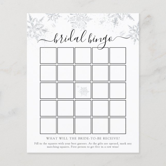 Snowflake Vrijgezellenfeest Bingo Game Card (Voorkant)