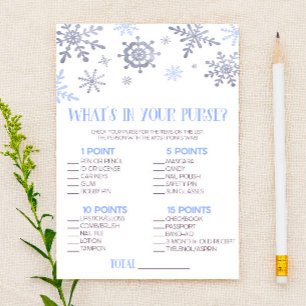 Snowflake Wat zit er in Purse Baby shower Game Briefpapier
