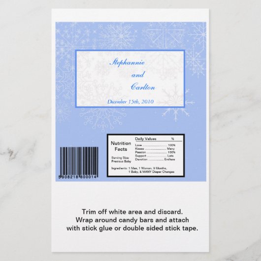 Snowflake Wedding Hershey's Large Bar Wrapper (Voorkant)