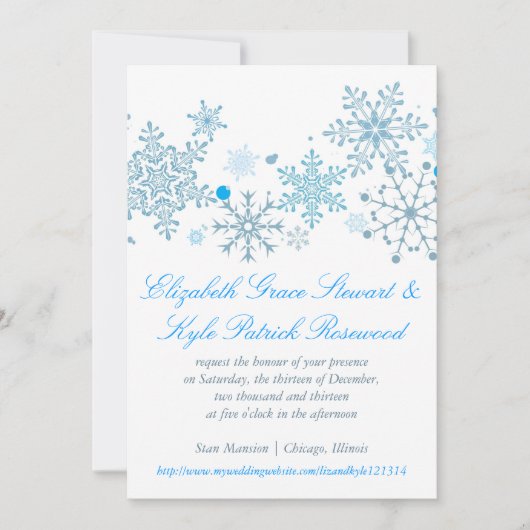 Snowflake Wedding Invitation (Malibu Silver) Kaart (Voorkant)