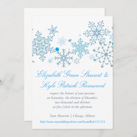 Snowflake Wedding Invitation (Malibu Silver) Kaart (Voorkant / Achterkant)