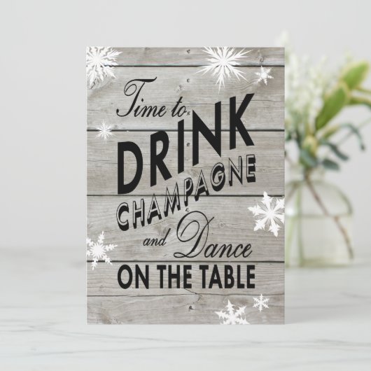 Snowflake Wedding nodigt tijd uit om Champagne te Kaart (Staand voorkant)
