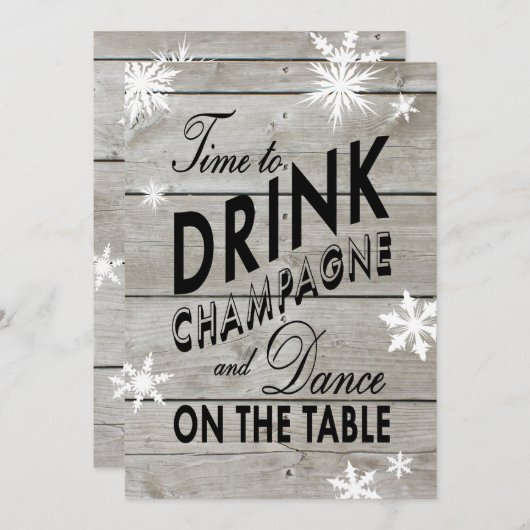 Snowflake Wedding nodigt tijd uit om Champagne te Kaart (Voorkant / Achterkant)