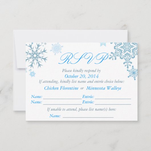 Snowflake Wedding RSVP-kaart (Malibu Silver) RSVP Kaartje (Voorkant)