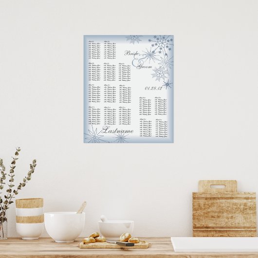 Snowflake Wedding Seding Chart Blue Poster (Keuken)