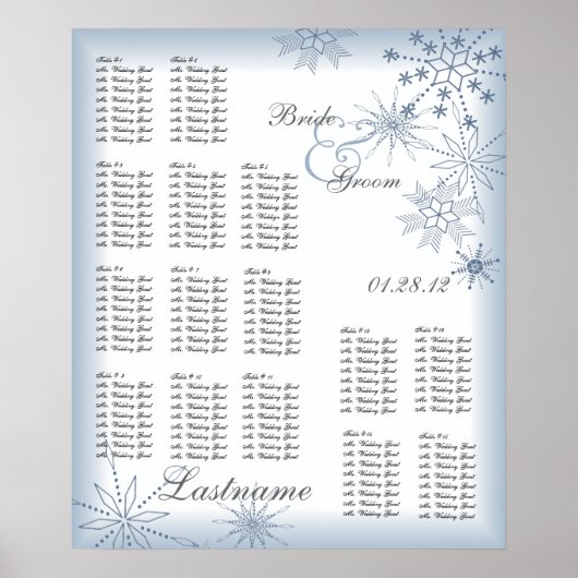 Snowflake Wedding Seding Chart Blue Poster (Voorkant)