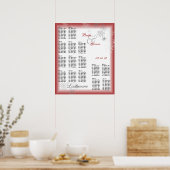 Snowflake Wedding Seding Chart Red Poster (Keuken)
