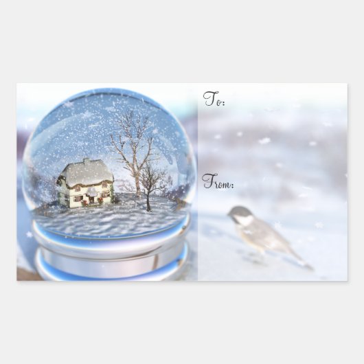 Snowflake Wereldbol kerstcadeaulabels Rechthoekige Sticker (Voorkant)