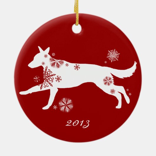 Snowflake White German Shepherd Dog Keramisch Ornament (Achterkant)
