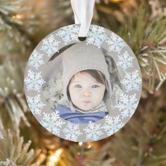 Snowflake White Opal 2 Sided Photo Grandouders Ornament (Boom)