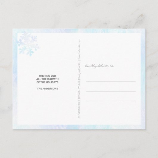 Snowflake White Opal 3 Photo Merry Kerstmis Briefkaart (Achterkant)