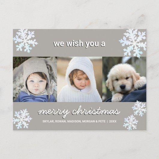 Snowflake White Opal 3 Photo Merry Kerstmis Briefkaart (Voorkant)