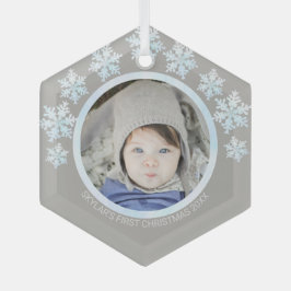 Snowflake White Opal Chic Round Foto met Kerstmis Glas Ornament