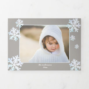 Snowflake White Opal Elegant Kerstmis 5 Foto Drieluik Wenskaart