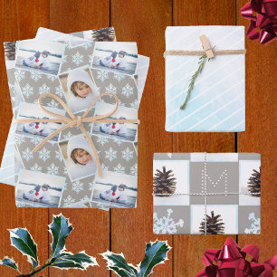 Snowflake White Opal Pinstripes 3 Fotokerstmis Inpakpapier Vel