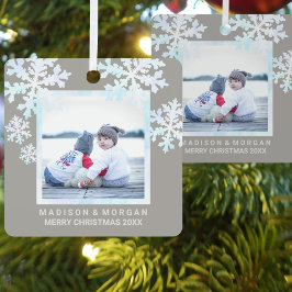 Snowflake White Opal Stylish Double Sided Photo Metalen Ornament