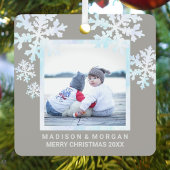 Snowflake White Opal Stylish Double Sided Photo Metalen Ornament