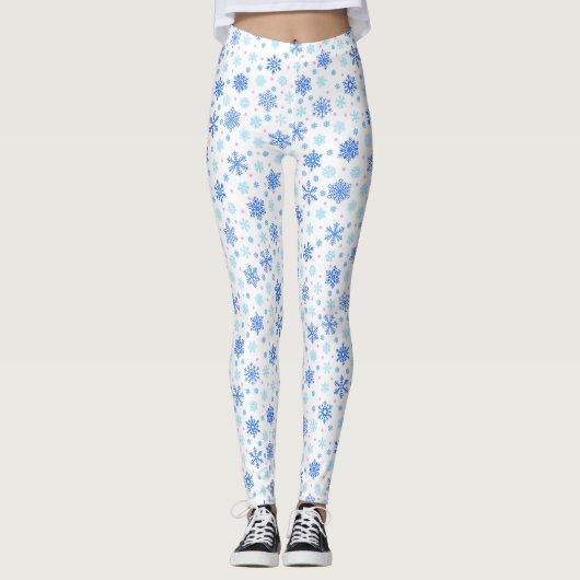Snowflake White Pastel Blue Baby Blue Elegant Chic Leggings (Voorkant)