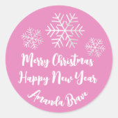Snowflake White Pink Ronde Sticker (Voorkant)