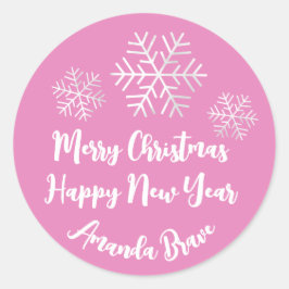 Snowflake White Pink Ronde Sticker