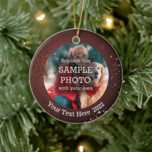 Snowflake White Stars 2 Foto Bourgogne Aangepaste  Keramisch Ornament