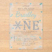 Snowflake Winter 1e verjaardag Acryl Uitnodigingen (Voorkant)