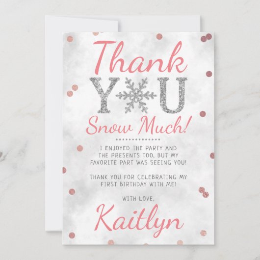 Snowflake Winter 1e verjaardag Bedankkaart (Voorkant)