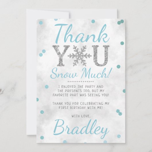 Snowflake Winter 1e verjaardag Bedankkaart (Voorkant)