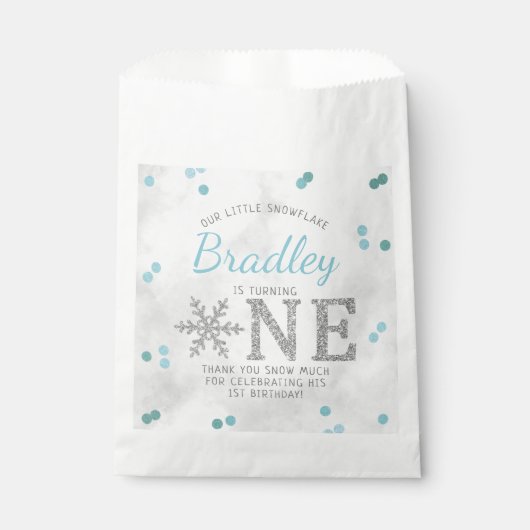 Snowflake Winter 1e verjaardag Bedankzakje (Voorkant)