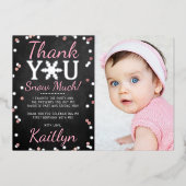 Snowflake Winter 1e verjaardag Dank u Folie kaarte Uitnodiging (Voorkant)