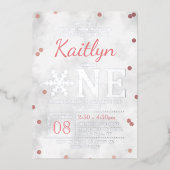 Snowflake Winter 1e verjaardag Echte Folie Uitnodiging (Voorkant)