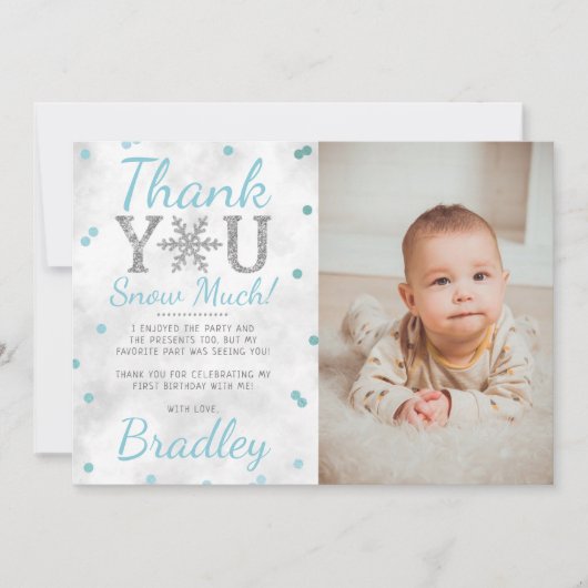 Snowflake Winter 1e verjaardag Foto Bedankkaart (Voorkant)