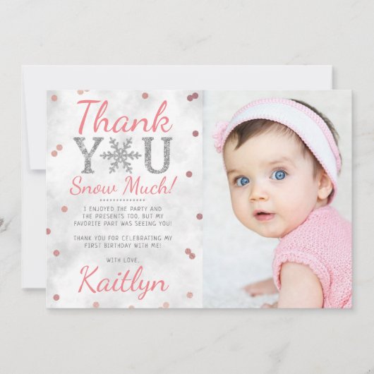 Snowflake Winter 1e verjaardag Foto Bedankkaart (Voorkant)