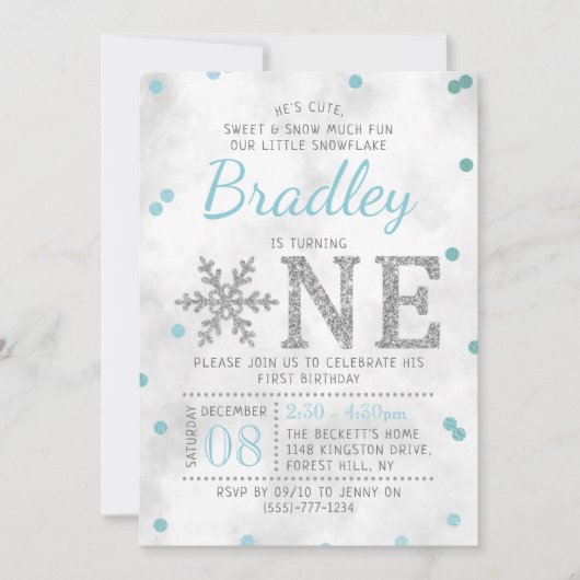 Snowflake Winter 1e verjaardag Kaart (Voorkant)
