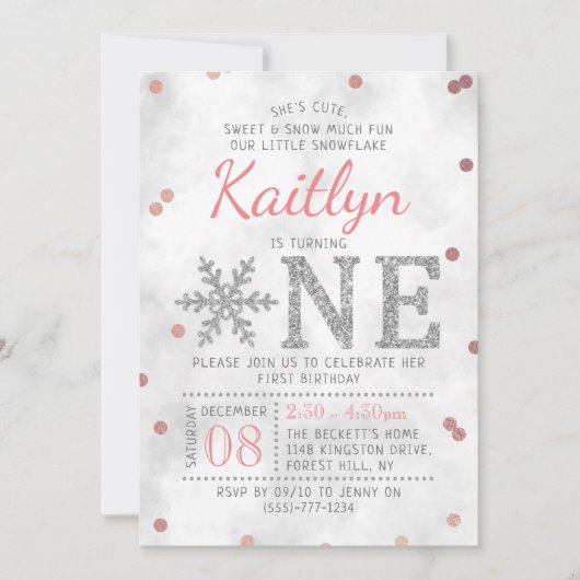 Snowflake Winter 1e verjaardag Kaart (Voorkant)