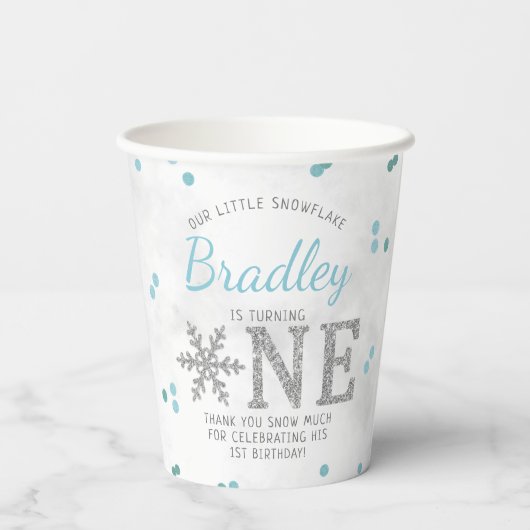 Snowflake Winter 1e verjaardag Papieren Bekers (Achterkant)