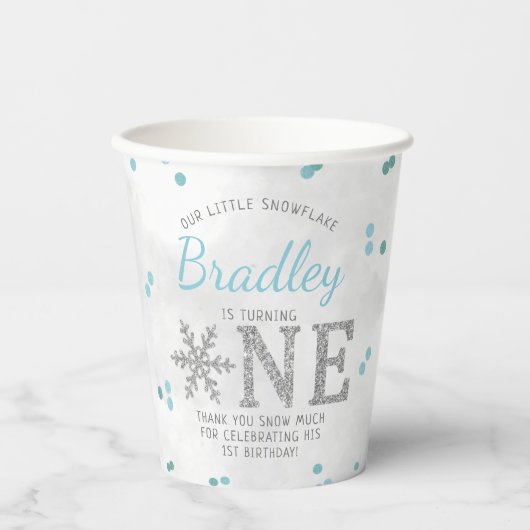 Snowflake Winter 1e verjaardag Papieren Bekers (Voorkant)