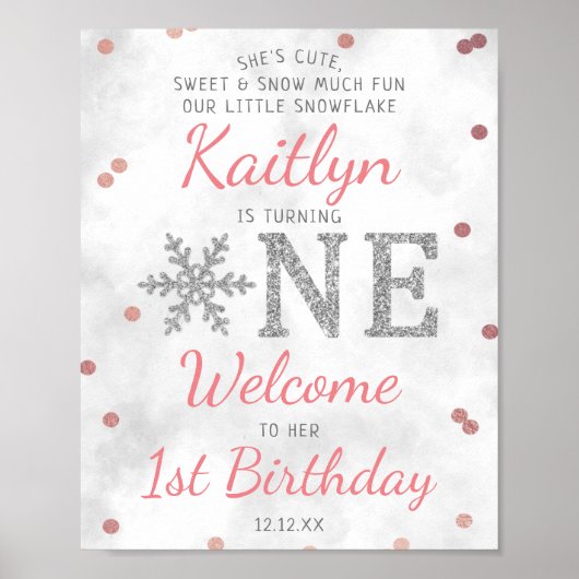 Snowflake Winter 1e verjaardag Poster (Voorkant)