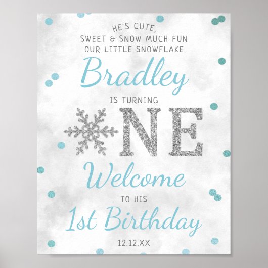 Snowflake Winter 1e verjaardag Poster (Voorkant)