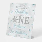 Snowflake Winter 1e verjaardag Reclamebord Met Voetstuk (Voorkant)