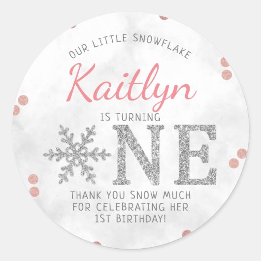 Snowflake Winter 1e verjaardag Ronde Sticker (Voorkant)
