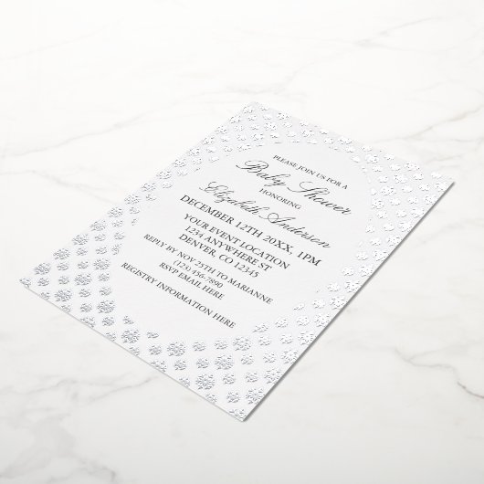 Snowflake Winter Baby shower Folie Uitnodiging (Gedraaid)
