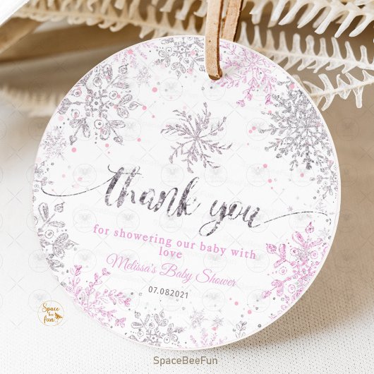Snowflake Winter Baby shower Girl Bedankjes Labels
