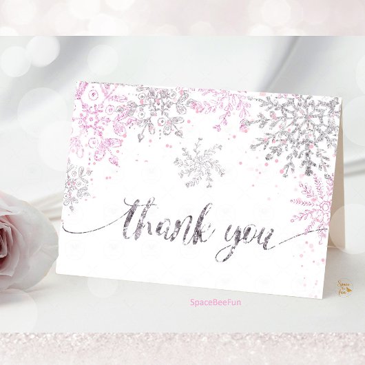 Snowflake Winter Baby shower Girl Bedankkaart