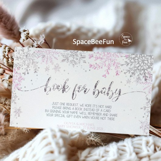 Snowflake Winter Baby shower Girl Informatiekaartje