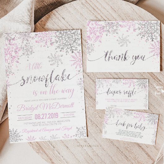 Snowflake Winter Baby shower Girl Informatiekaartje
