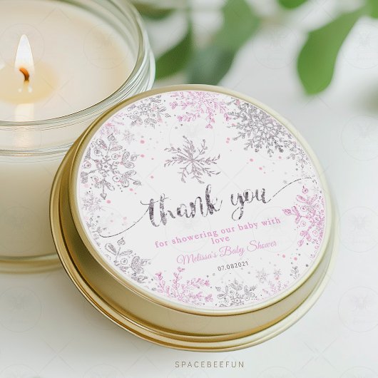 Snowflake Winter Baby shower Girl Ronde Sticker